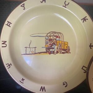 Cowboy motif enamel bowl/plate set.